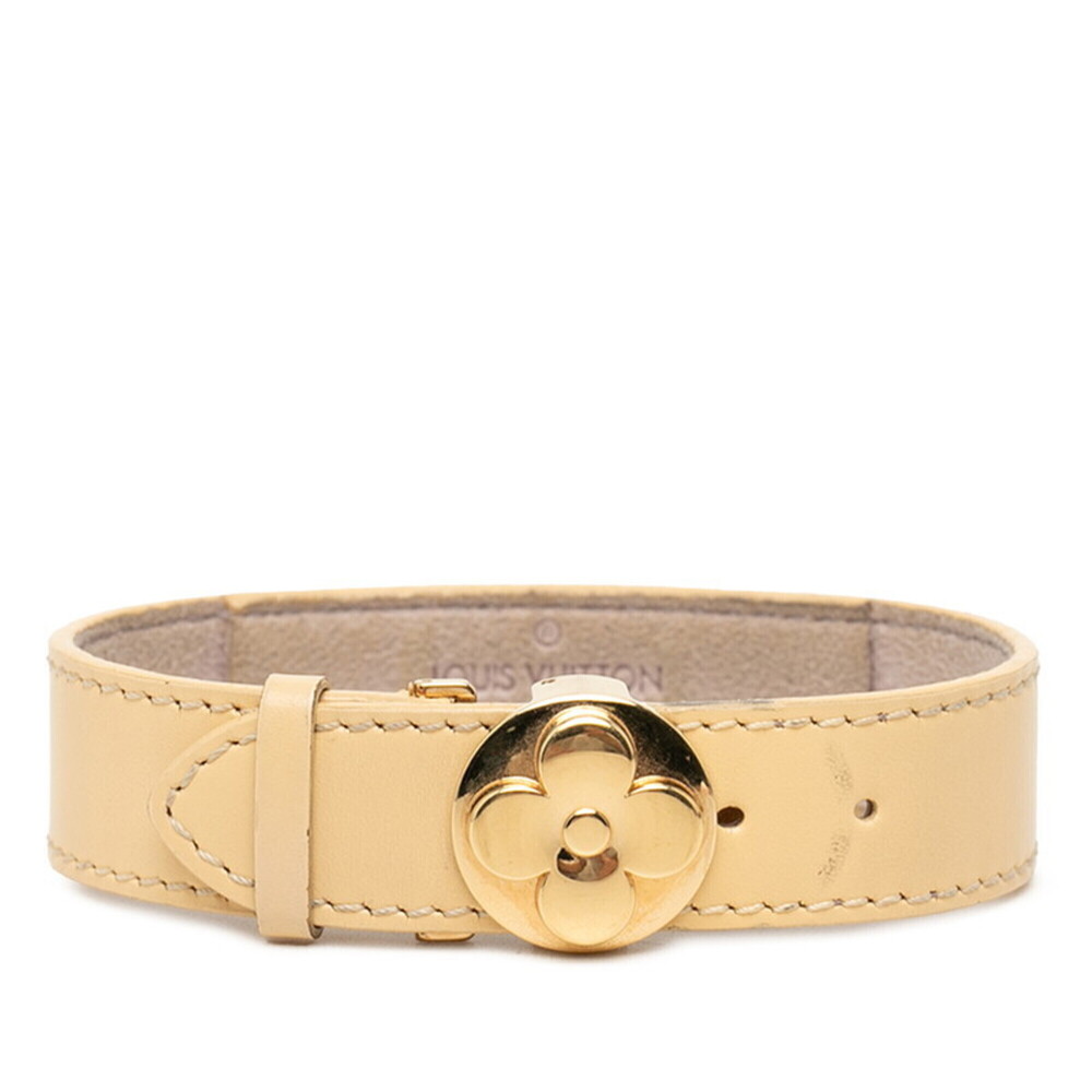 LOUIS VUITTON Cream Monogram Leather Charm Bracelet